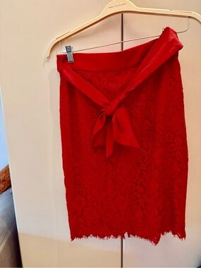 J. Crew Red Lace Tie-Front Pencil Skirt